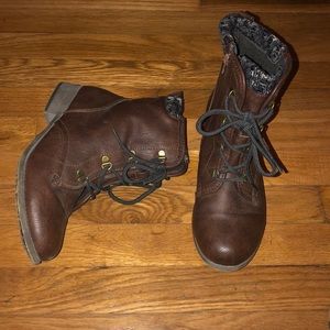 Brown combat boots